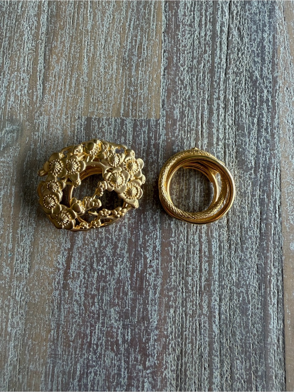 Gold Floral Cluster and Twisted Hoop Scarf Clips Set